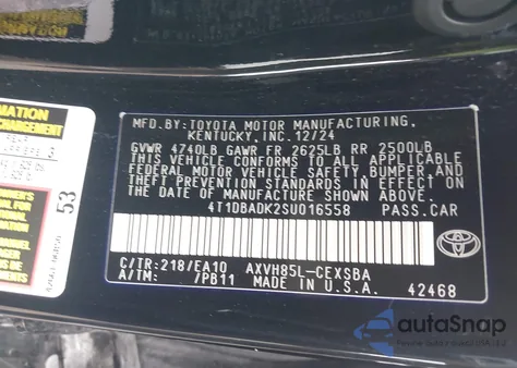 2025 Toyota Camry Se из США, поврежденный, VIN 4T1DBADK2SU016558